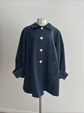 Dark Blue Denim Swing Jacket with Silver Buttons
